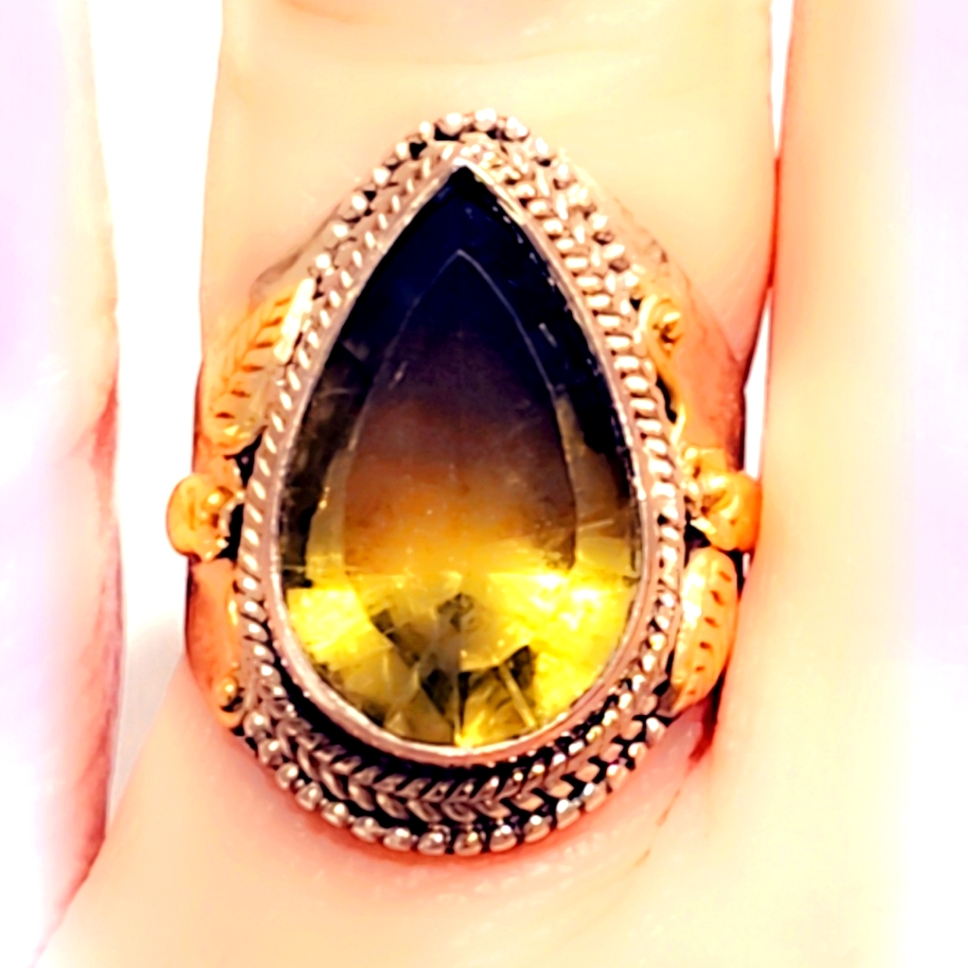 Faceted Lemon Quartz Sterling Silver 925 Gemstone Ring Sz 6